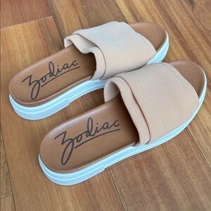 Zodiac Tan Slide Sandals with White Platform